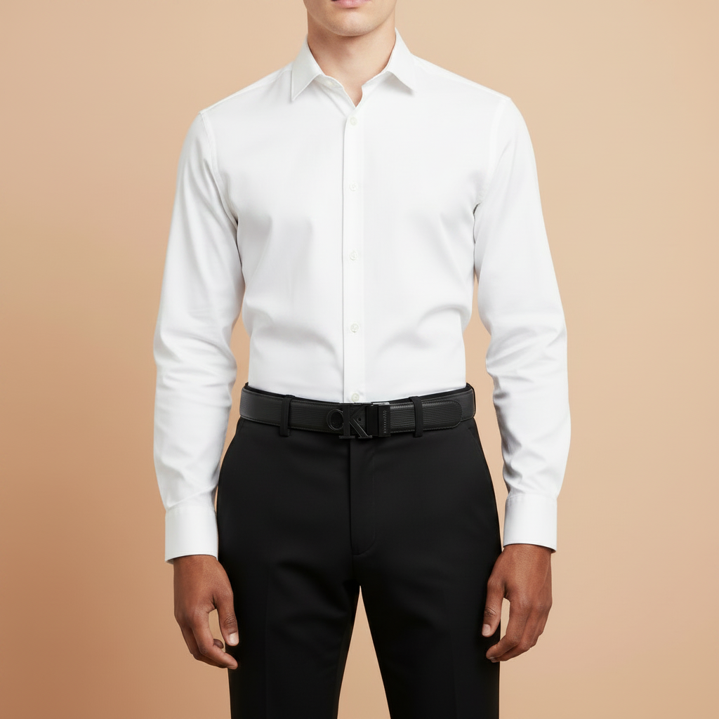 White male model CK belt